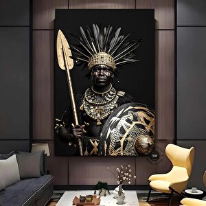 Siyah Ve Altın Zırhlı Afrikalı Erkek Figürü Kanvas Duvar Tablosu