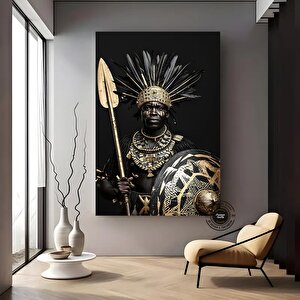 Siyah Ve Altın Zırhlı Afrikalı Erkek Figürü Kanvas Duvar Tablosu