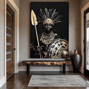 Siyah Ve Altın Zırhlı Afrikalı Erkek Figürü Kanvas Duvar Tablosu