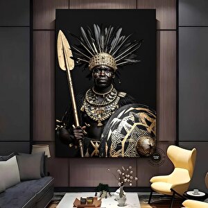 Siyah Ve Altın Zırhlı Afrikalı Erkek Figürü Kanvas Duvar Tablosu