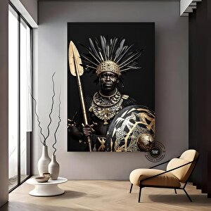 Siyah Ve Altın Zırhlı Afrikalı Erkek Figürü Kanvas Duvar Tablosu