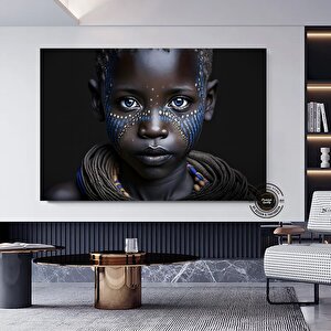 Afrika-amerikan Sanatı Kanvası – Geleneksel Giysili Afrikalı Çocuk; Mavi Gözlü Afrikalı Çocuk Kanvas 60x120 cm