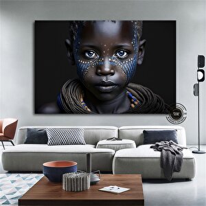 Afrika-amerikan Sanatı Kanvası – Geleneksel Giysili Afrikalı Çocuk; Mavi Gözlü Afrikalı Çocuk Kanvas 60x120 cm