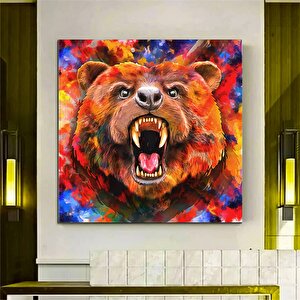 Renkli Ayı Tablosu; Soyut Hayvan Sanatı 120x120 cm