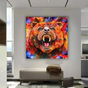Renkli Ayı Tablosu; Soyut Hayvan Sanatı 120x120 cm