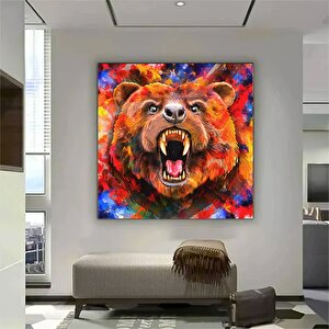 Renkli Ayı Tablosu; Soyut Hayvan Sanatı 60x60 cm