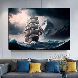 Yelkenli Gemi Kanvas Baskı, Modern Deniz Temalı Duvar Seti, Korsan Gemisi Tablosu 150x250 cm