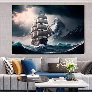 Yelkenli Gemi Kanvas Baskı, Modern Deniz Temalı Duvar Seti, Korsan Gemisi Tablosu 150x250 cm
