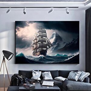 Yelkenli Gemi Kanvas Baskı, Modern Deniz Temalı Duvar Seti, Korsan Gemisi Tablosu 150x290 cm