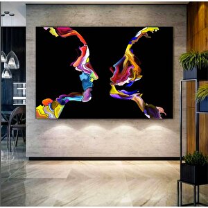 Renkli Soyut Çift Silueti; Çift Duvar Dekoru; Renkli Aşıklar Tablosu; Modern Ev Dekoru Sanatı 150x290 cm