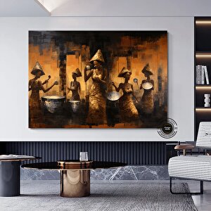 Renkli Afrikalı Kızlar Ve Müzisyenler Tablosu, Etkileyici Müzik Ve Dans Sanatı 60x120 cm