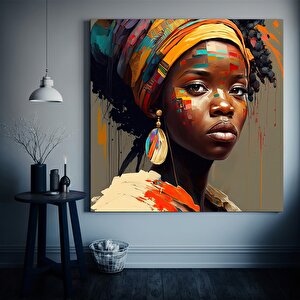 Renkli Afrikalı Kadın Kanvası – Modern Moda Sanatı 80x80 cm