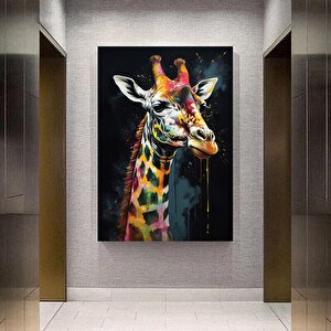 Graffiti Zürafa Kanvası, Sokak Sanatı Tarzında Renkli Hayvan Tablosu 60x120 cm