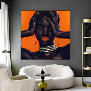 Afrikalı Kadın Kanvas Tablo, Kadın Portresi Afro, Moda Sanatı, Afro Kadın Tasarımı 70x70 cm