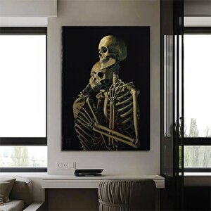 Sarılırken İskelet Çift Kanvas Duvar Sanatı; İskelet Kanvas Boyama; Sürreal Kanvas Baskı; Modern Ev