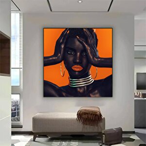 Afrikalı Kadın Kanvas Tablo, Kadın Portresi Afro, Moda Sanatı, Afro Kadın Tasarımı 120x120 cm