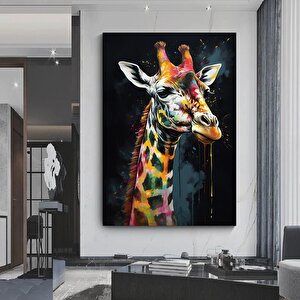 Graffiti Zürafa Kanvası, Sokak Sanatı Tarzında Renkli Hayvan Tablosu 80x150 cm