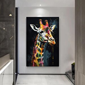 Graffiti Zürafa Kanvası, Sokak Sanatı Tarzında Renkli Hayvan Tablosu 80x150 cm
