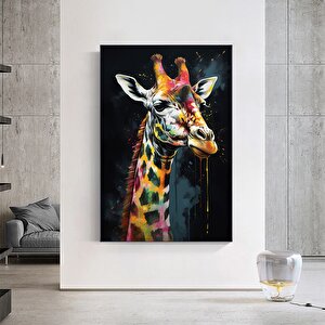 Graffiti Zürafa Kanvası, Sokak Sanatı Tarzında Renkli Hayvan Tablosu