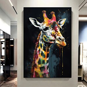 Graffiti Zürafa Kanvası, Sokak Sanatı Tarzında Renkli Hayvan Tablosu
