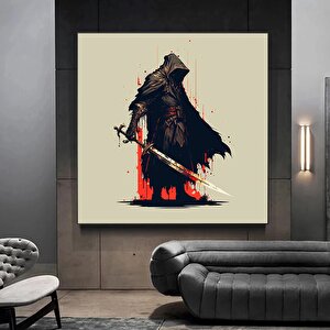 Samuray Dövüşü Kanvas Duvar Sanatı, Samuray Kanvas Baskısı, Samuray Tablosu, Modern Ev Dekoru 40x40 cm