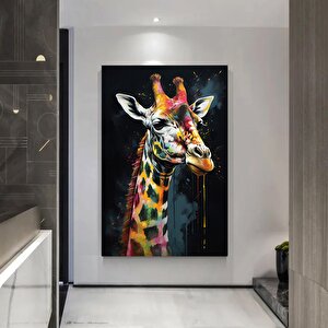 Graffiti Zürafa Kanvası, Sokak Sanatı Tarzında Renkli Hayvan Tablosu 60x90 cm