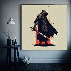 Samuray Dövüşü Kanvas Duvar Sanatı, Samuray Kanvas Baskısı, Samuray Tablosu, Modern Ev Dekoru 60x60 cm