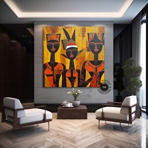 Afrika Duvar Sembolleri – Lüks Kültürel Kanvas Tablo 100x100 cm
