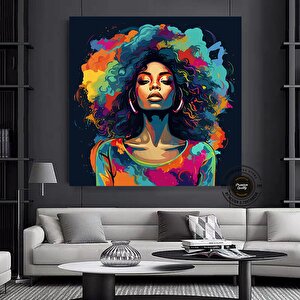 Afrika-amerikan Pop Art Kadın Tablosu; Renkli Soyut 80x80 cm