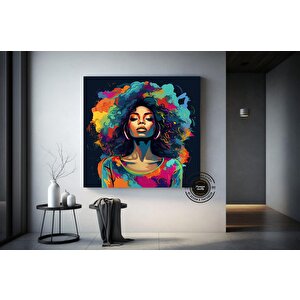 Afrika-amerikan Pop Art Kadın Tablosu; Renkli Soyut