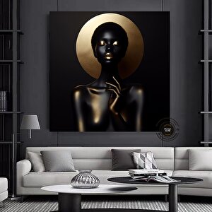 Altın Afrikalı Kadın Kanvas Sanatı – Afrika-amerikan Sanatı; Modern Baskı; Moda Dekoru 70x70 cm