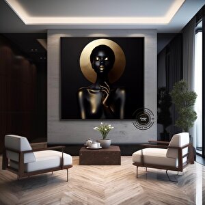 Altın Afrikalı Kadın Kanvas Sanatı – Afrika-amerikan Sanatı; Modern Baskı; Moda Dekoru 70x70 cm