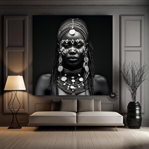 Afrikalı Kadın Portresi Kanvas; Afrika Kültürü Duvar Sanatı 60x60 cm