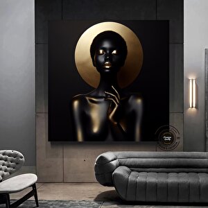 Altın Afrikalı Kadın Kanvas Sanatı – Afrika-amerikan Sanatı; Modern Baskı; Moda Dekoru 40x40 cm