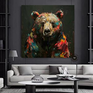 Renkli Ayı Kanvas Baskısı; Graffiti Ayı Duvar Sanatı; Ayı Severler Için Özel Hediye; Ev Dekoru; Renk 100x100 cm