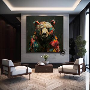 Renkli Ayı Kanvas Baskısı; Graffiti Ayı Duvar Sanatı; Ayı Severler Için Özel Hediye; Ev Dekoru; Renk 100x100 cm