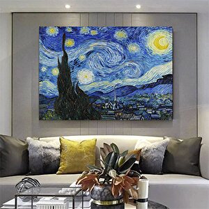 Van Gogh'ın Yıldızlı Gece Kanvas Baskısı; Yıldızlı Gece Sanat Reprodüksiyonu; Ev Hediyesi Kanvas Bas 150x250 cm