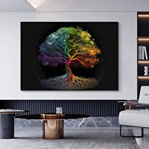 Yaşam Ağacı Kanvas Tablo; Kanvas Ev Dekoru; Oturma Odası Duvar Sanatı; Ağaç Baskısı; Renkli Kanvas; 100x200 cm