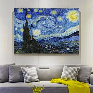 Van Gogh'ın Yıldızlı Gece Kanvas Baskısı; Yıldızlı Gece Sanat Reprodüksiyonu; Ev Hediyesi Kanvas Bas 90x180 cm