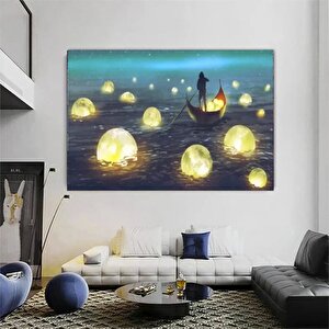Tekne Ve Ay Manzarası Kanvas; Gece Tablosu