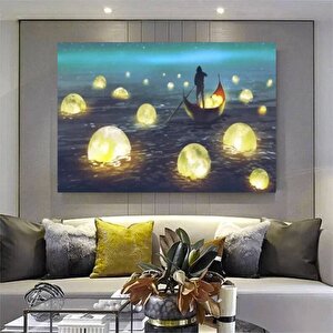 Tekne Ve Ay Manzarası Kanvas; Gece Tablosu 30x40 cm