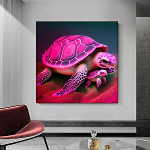 Kanvas Sanati – Güzel Ve Renkli Kaplumbağa Ile Yavrusu Vahşi Yaşam Modern Soyut Kanvas Tablo; Ev/ofi