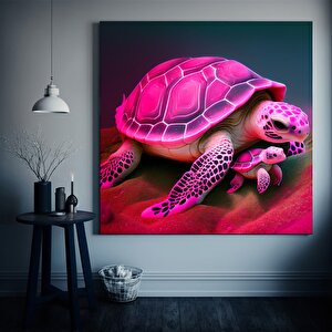 Kanvas Sanati – Güzel Ve Renkli Kaplumbağa Ile Yavrusu Vahşi Yaşam Modern Soyut Kanvas Tablo; Ev/ofi 100x100 cm