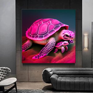 Kanvas Sanati – Güzel Ve Renkli Kaplumbağa Ile Yavrusu Vahşi Yaşam Modern Soyut Kanvas Tablo; Ev/ofi 100x100 cm