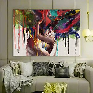 Renkli Aşk Dansı Kanvas Tablo – Kadın Ve Erkek Figür Parti Sanatı – Eşsiz Hediye 80x150 cm