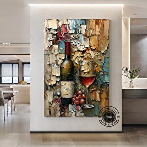 Şarap Şişesi Ve Kadeh Kanvas Duvar Sanatı; Asmaya Hazır Kırmızı Şarap Temalı Ev Dekoru