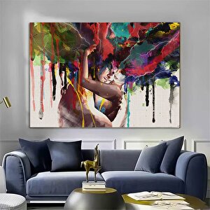 Renkli Aşk Dansı Kanvas Tablo – Kadın Ve Erkek Figür Parti Sanatı – Eşsiz Hediye 150x250 cm