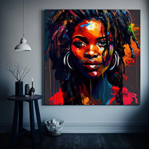 Renkli Afrikalı Kadın Kanvas Sanatı; Afrika-amerikan Sanatı; Modern Sanat Baskısı; Moda Dekor; Afrik 60x60 cm