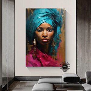 Büyük Boy Afrikalı Kadın Portresi, Soyut Kadın Sanatı, Renkli Duvar Dekoru 70x100 cm