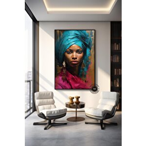 Büyük Boy Afrikalı Kadın Portresi, Soyut Kadın Sanatı, Renkli Duvar Dekoru 140x200 cm